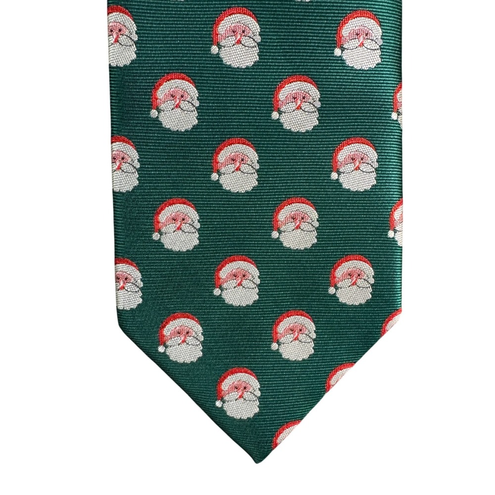 Elegance Mens Christmas Necktie Green Santa Claus Holiday Hand Made Silk Feel